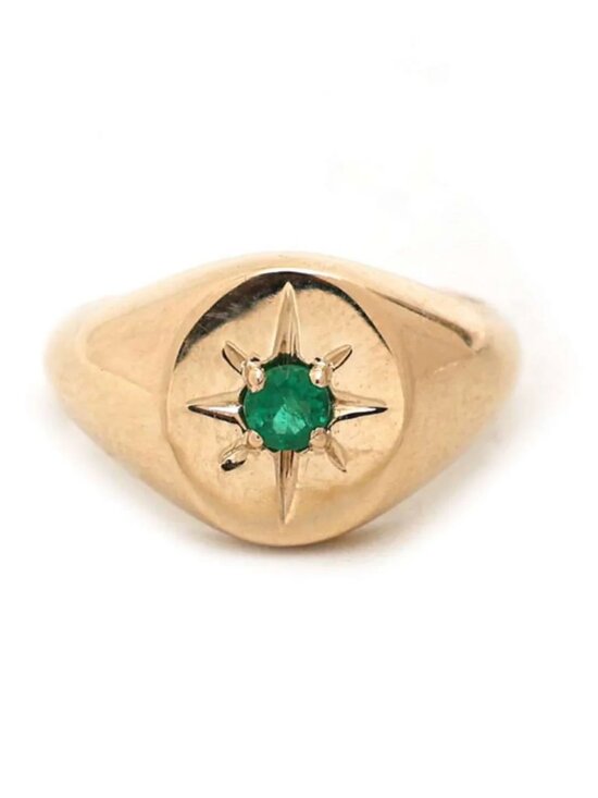 14K Solid Gold Compass Signet Ring, Graduation Gift, North  Emerald Compass 14K (18K Custom) Gold Signet Ring